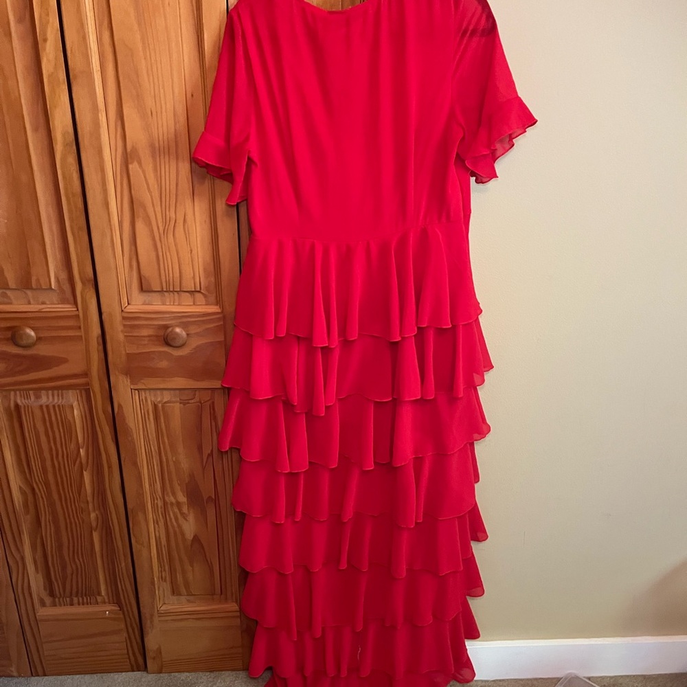 PrettyLittleThing Vibrant Red Ruffle Maxi Dress - Picture 7 of 8